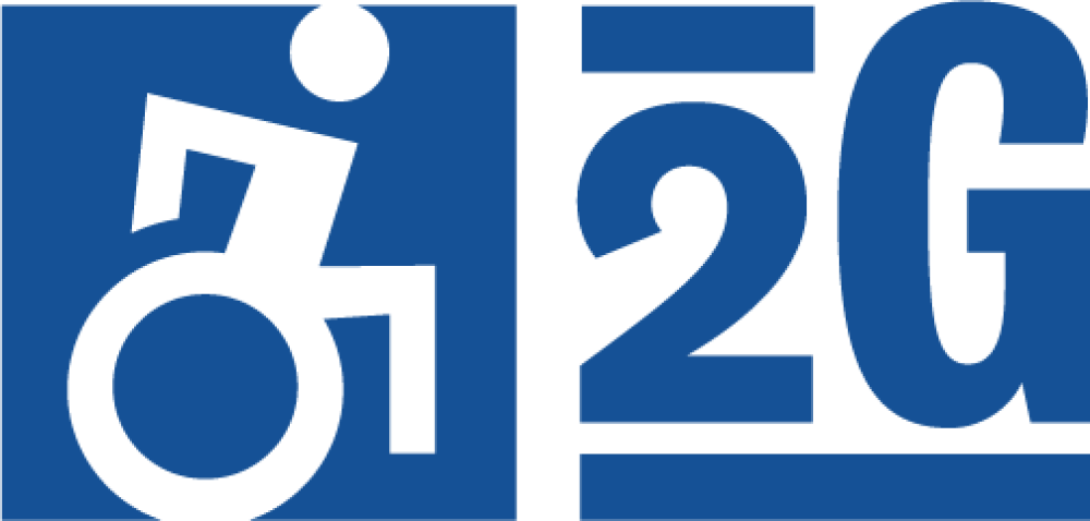 blue logo of a wheelchair user