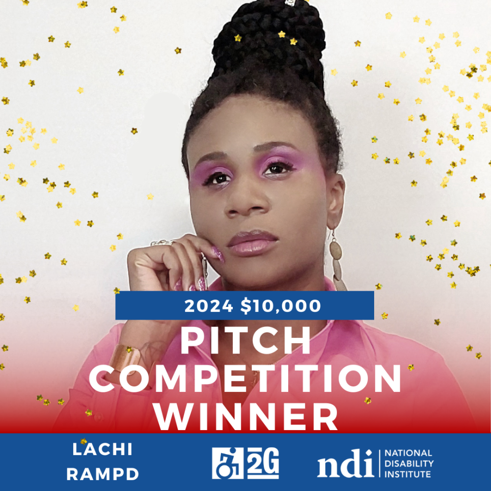 Text : Pitch competition winner, image of Lachi - a black woman with cornrows behind the text.