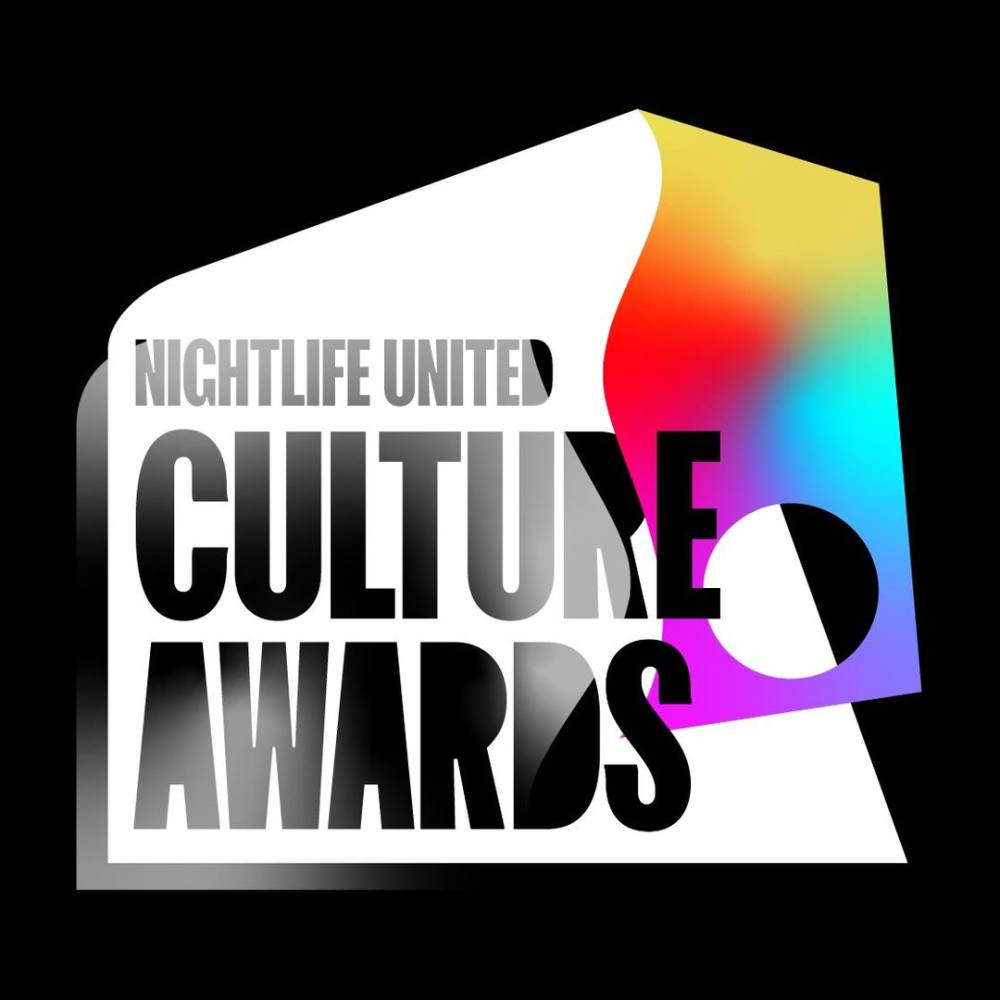 The words Nightlife United Culture Awards in black sits over a white shape with a color corner