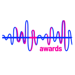 purple and pink sound wave the spells the word W A V Y, underneath it the text awards